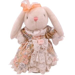 VTG 90s Dan Dee Victorian Bunny Princess 12" Pink Floral Gown Lace Dress